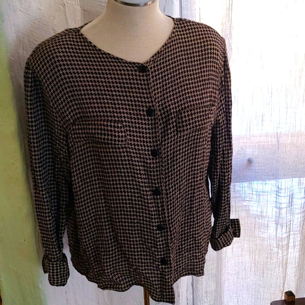 VTG WOVEN SILK RIBBONS houndstooth shirt